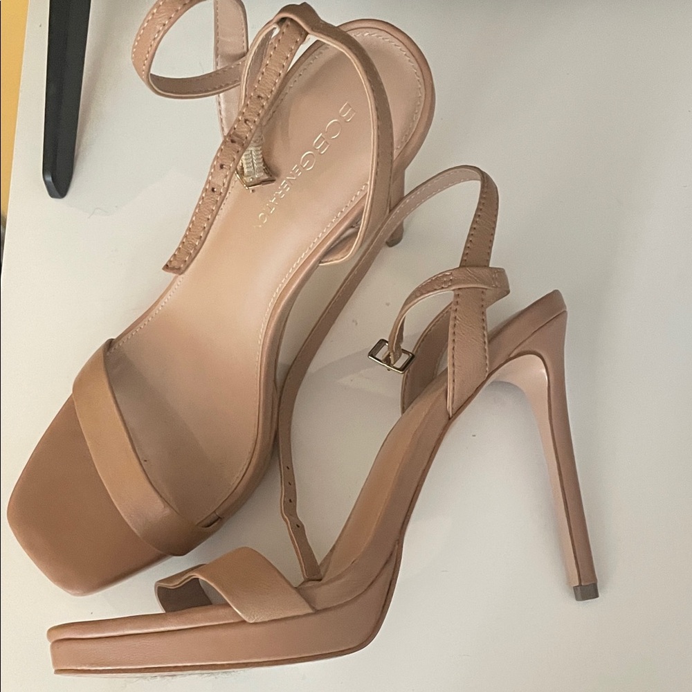 BCBGMaxAzria Tan Strappy Heels